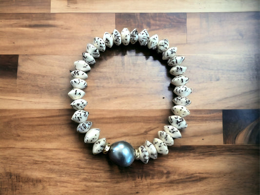 Tahitian Pearl Wood & Seed Bracelet