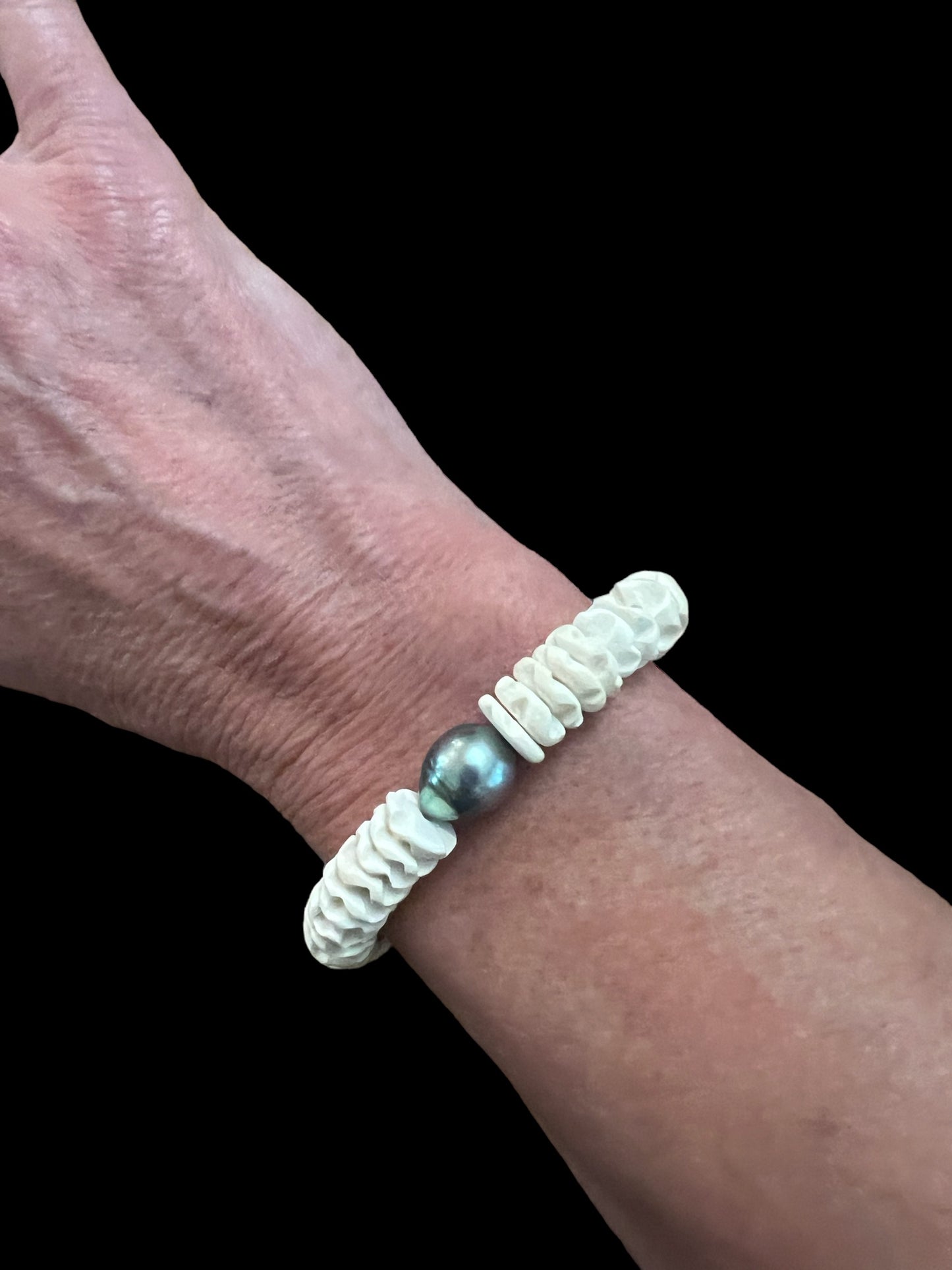 Tahitian Pearl & Coconut Wood Bracelet