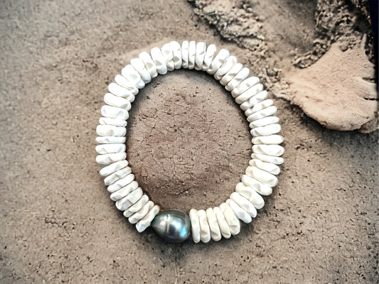 Tahitian Pearl & Coconut Wood Bracelet
