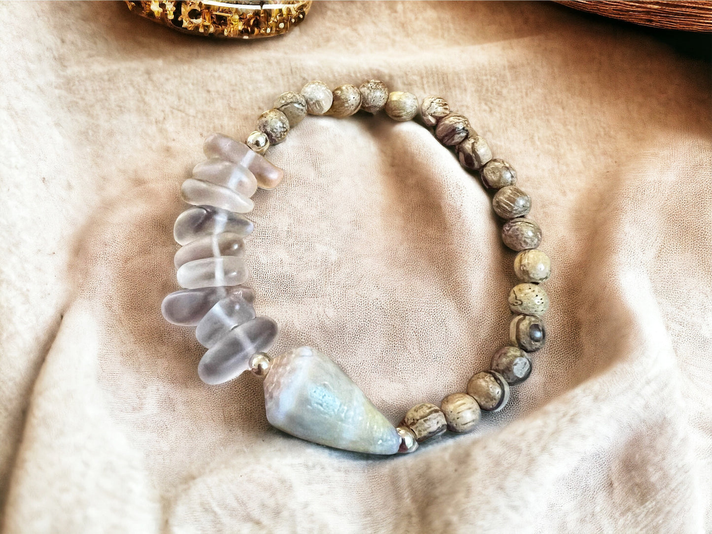 Recycled Glass & Cone Shell Bracelet