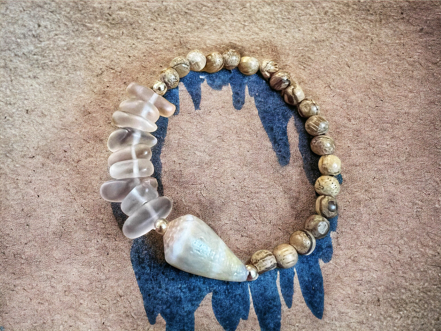 Recycled Glass & Cone Shell Bracelet