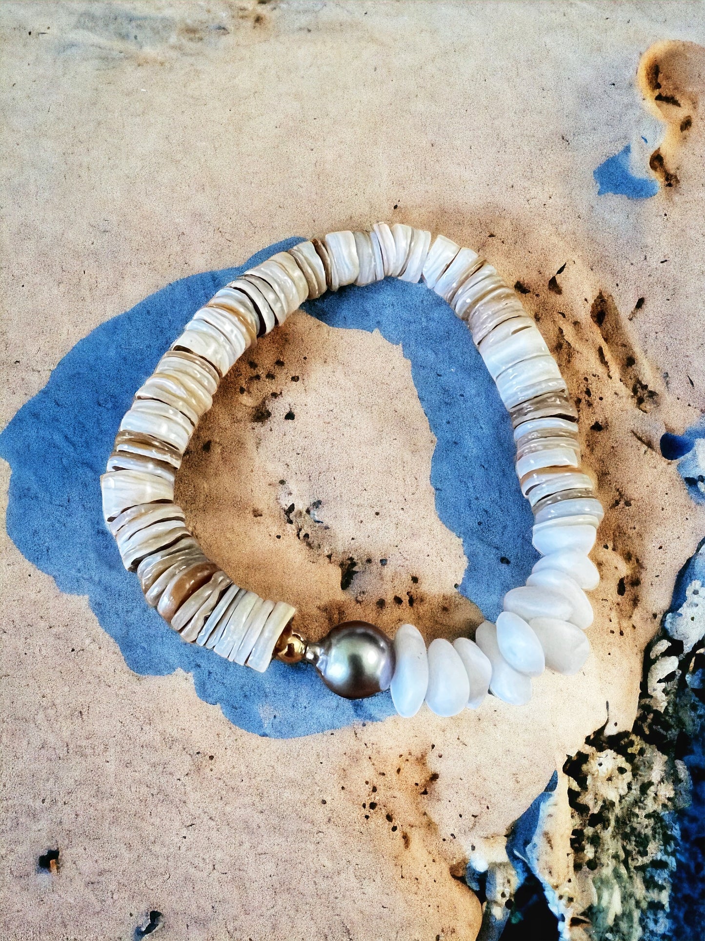 Tahitian Pearl & Sea Glass Surf Bracelet