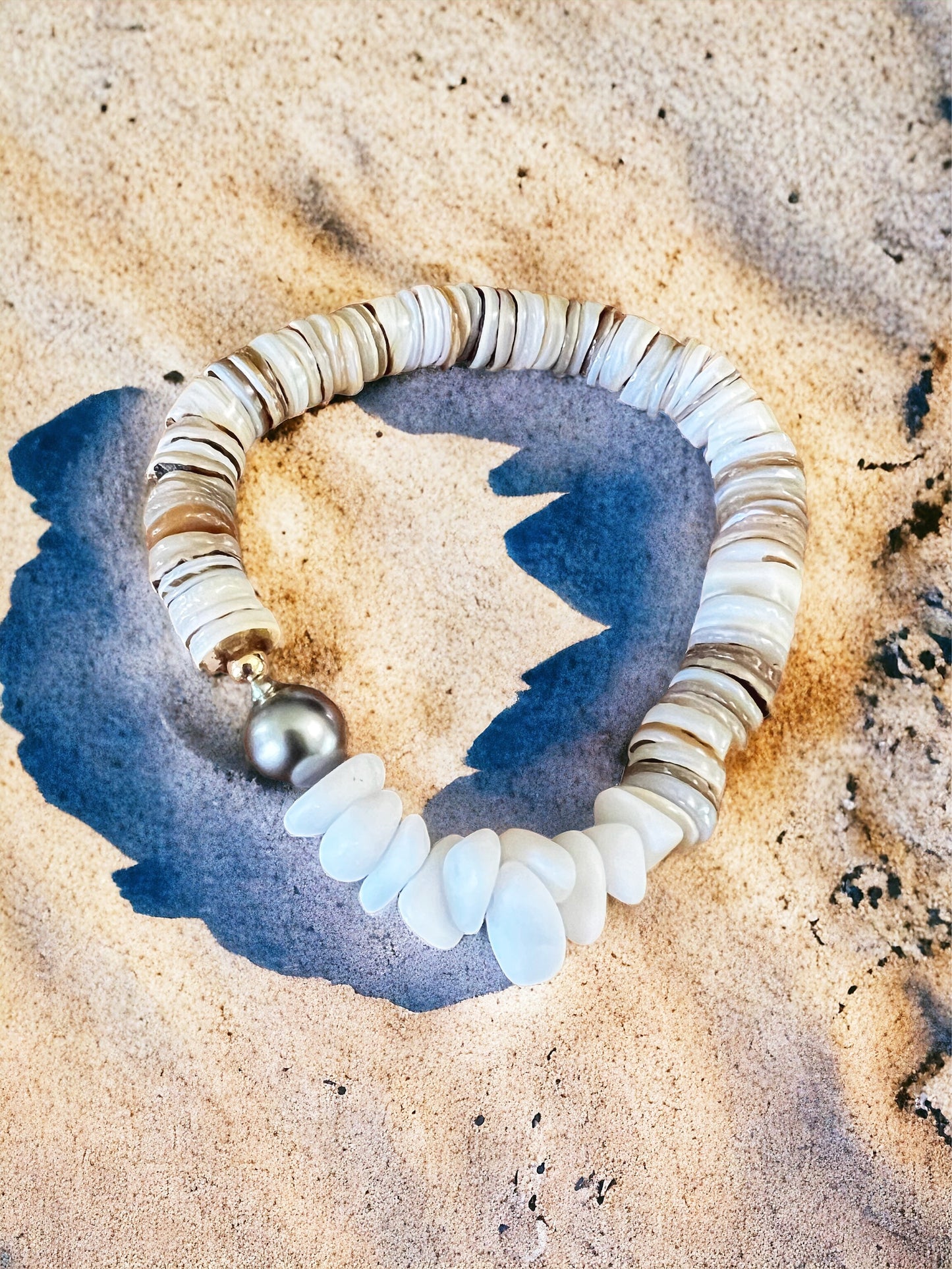 Tahitian Pearl & Sea Glass Surf Bracelet