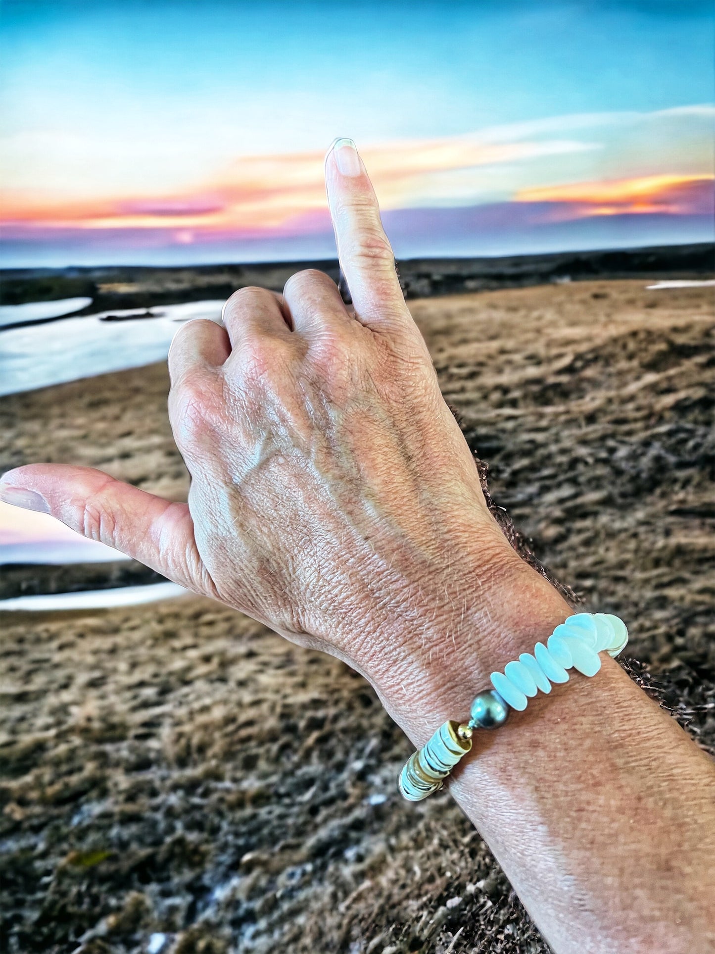 Tahitian Pearl & Sea Glass Surf Bracelet