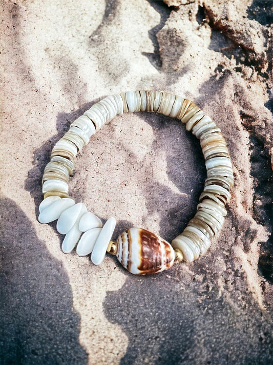 Sea Glass Surf & Cone Shell Bracelet