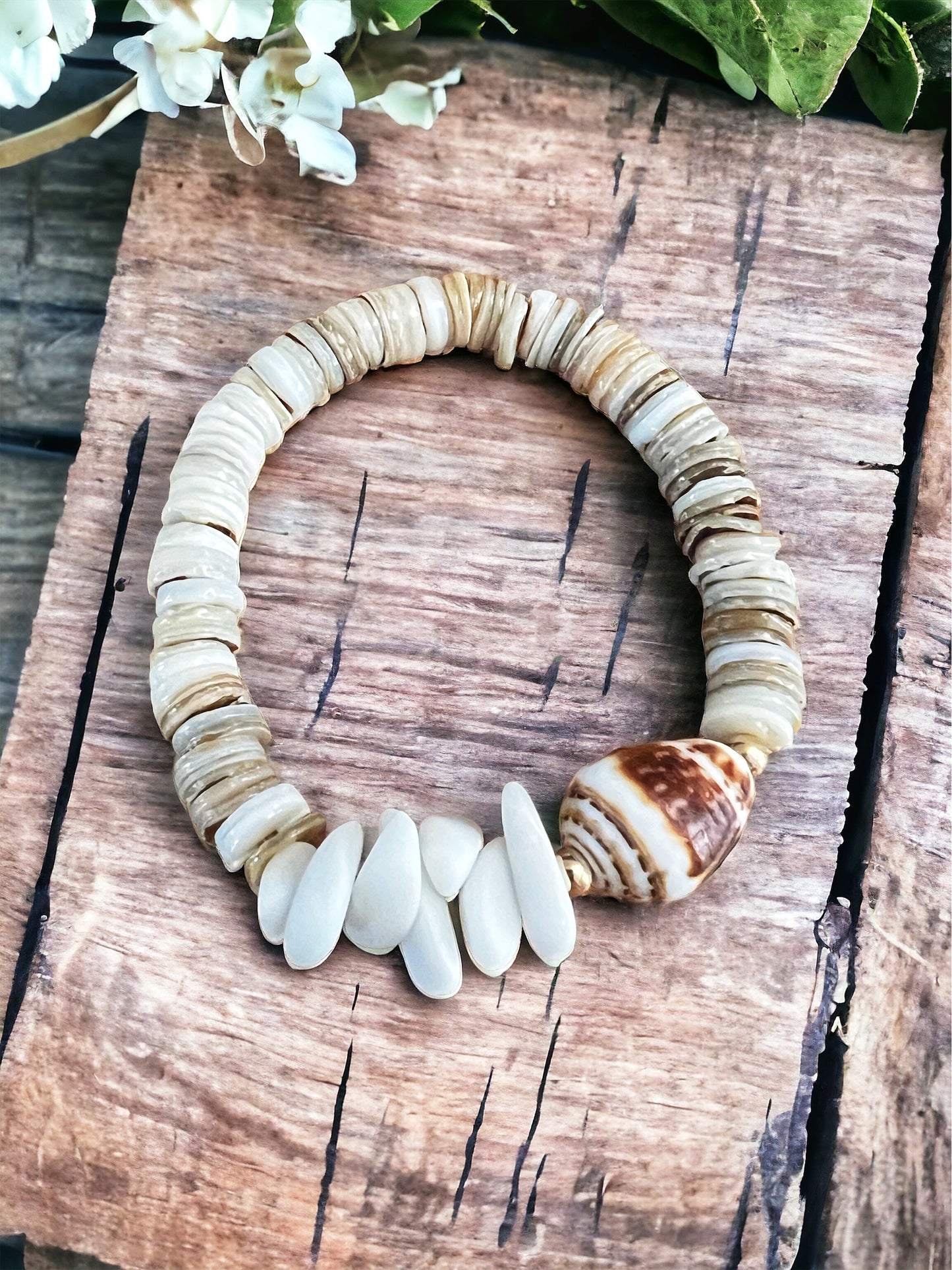 Sea Glass Surf & Cone Shell Bracelet
