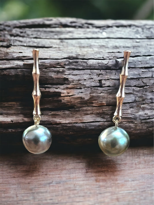 Tahitian Pearl Bamboo Post Earrings