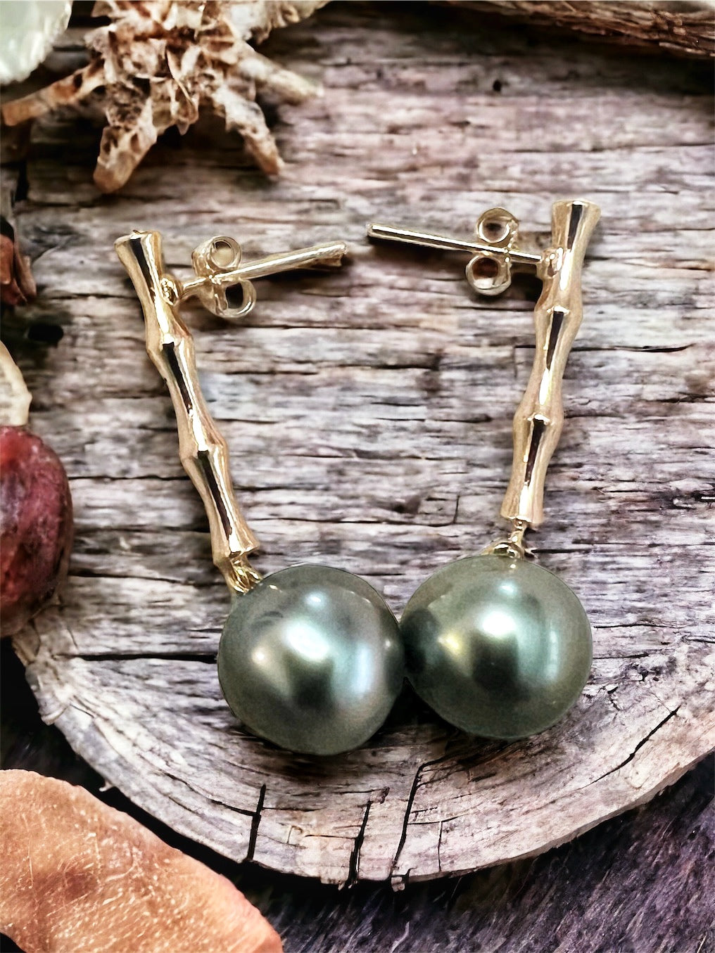Tahitian Pearl Bamboo Post Earrings