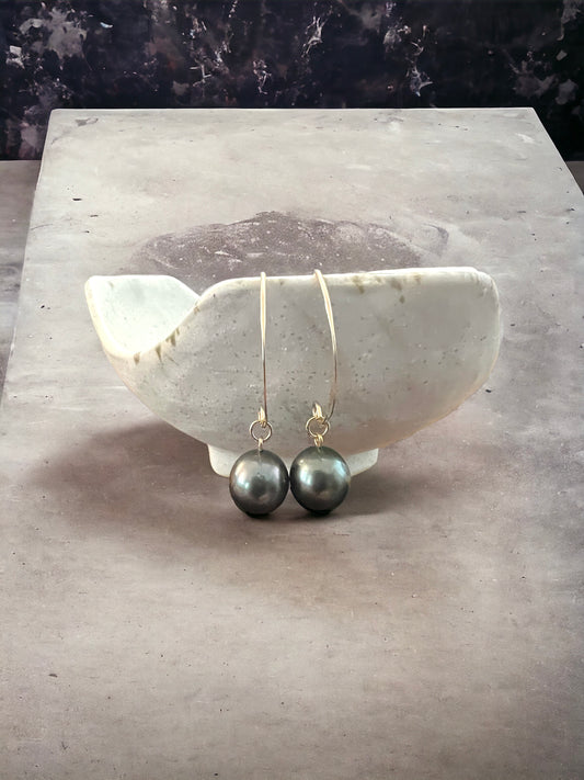Tahitian Pearl Flattened Hoop Earrings