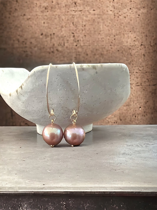 Edison Pearl Flattened Hoop Earrings