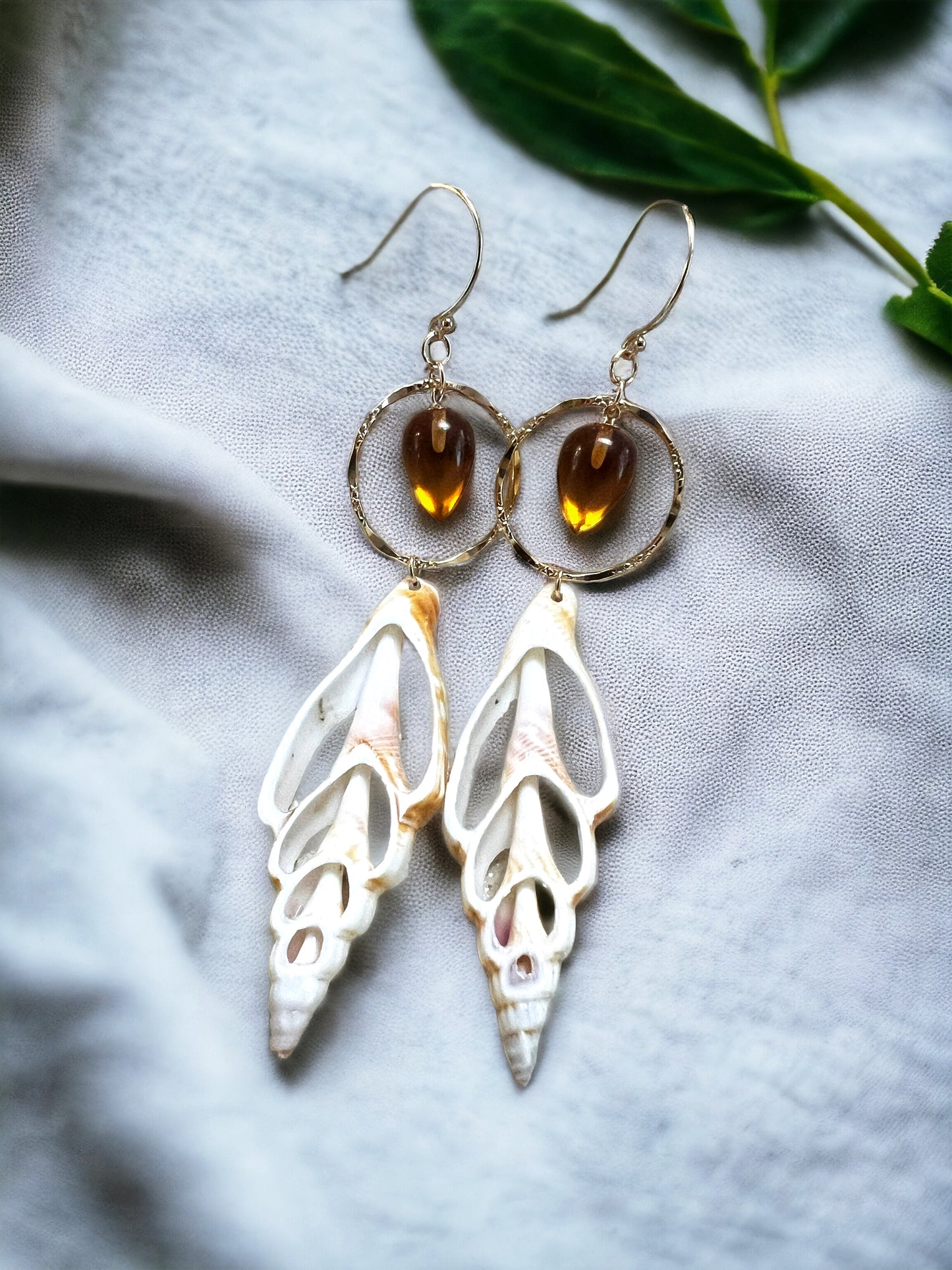 Strombus Shell & Citrine Hoop Earrings
