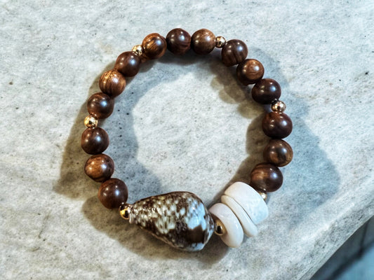 Cat Cone Puka Shell Stretch Bracelet