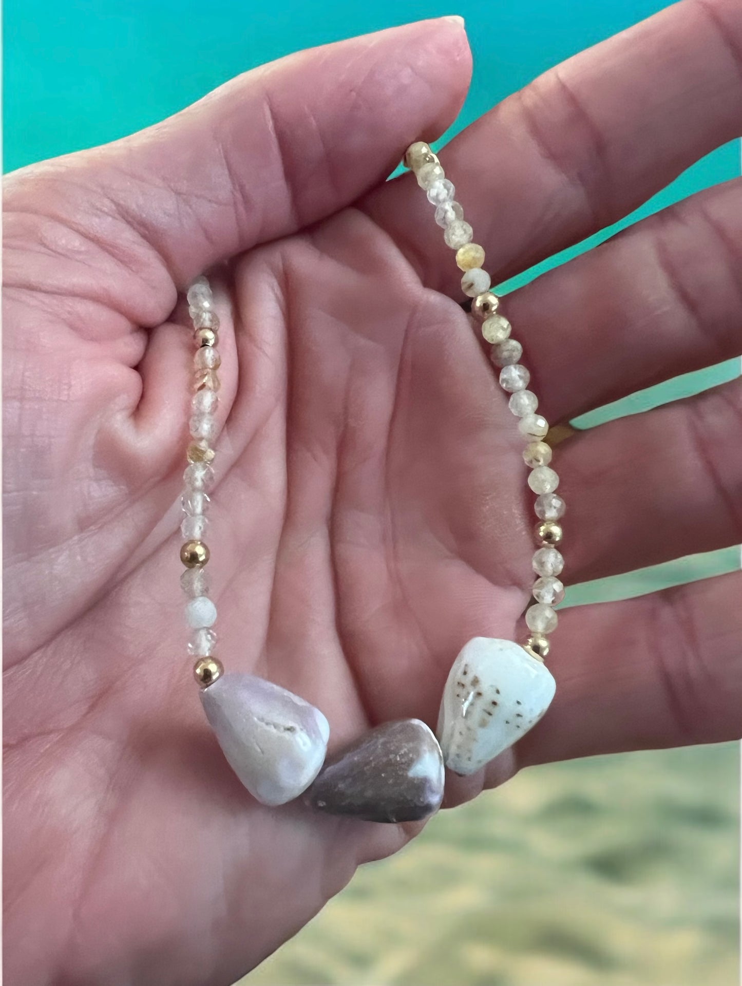Mixed Cone Shell & Golden Rutile Choker Necklace