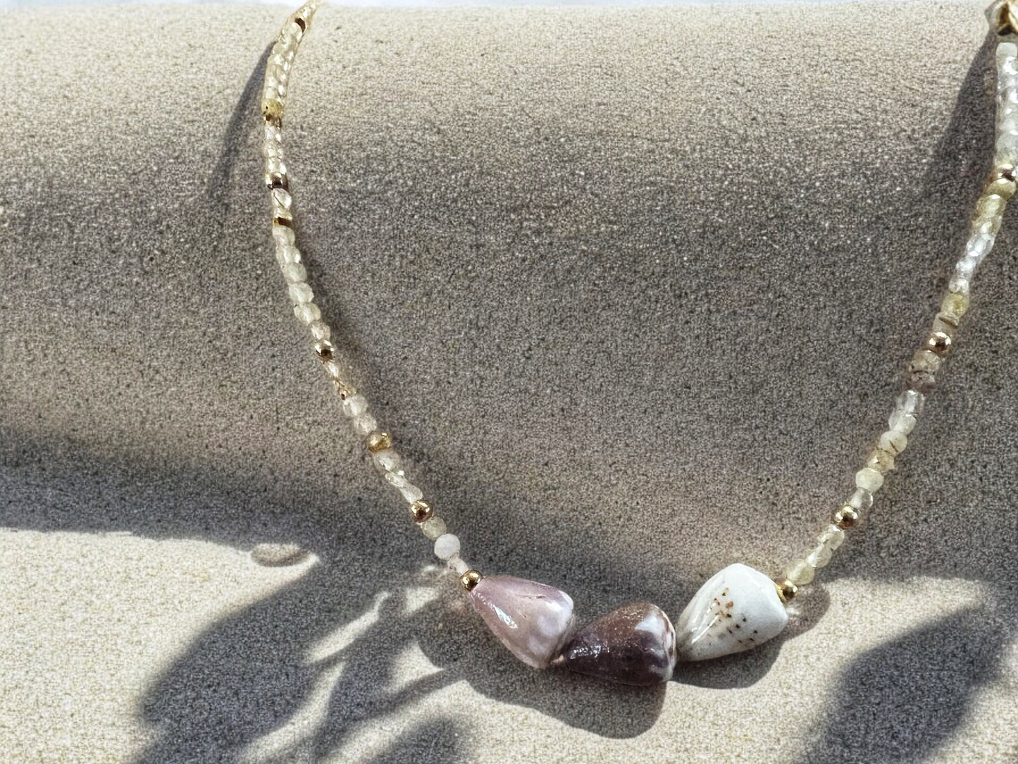 Mixed Cone Shell & Golden Rutile Choker Necklace