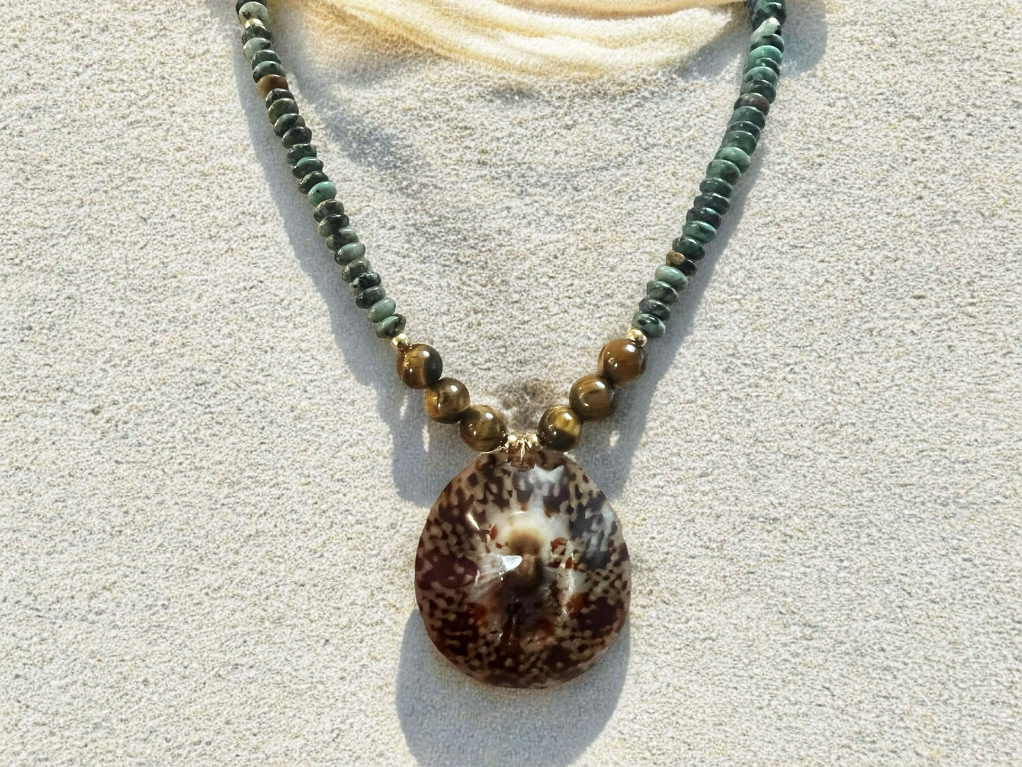 Polished Opihi & Turquoise Necklace