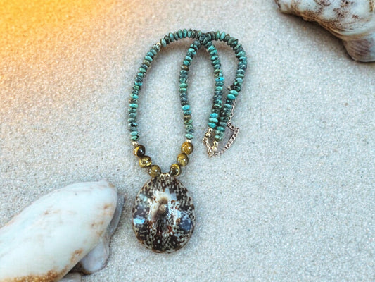 Polished Opihi & Turquoise Necklace