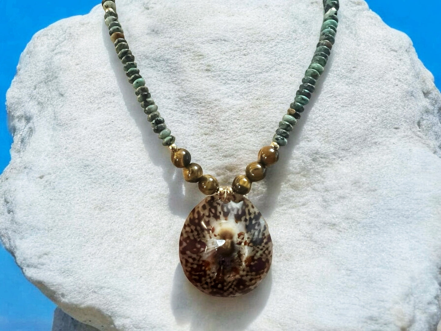 Polished Opihi & Turquoise Necklace