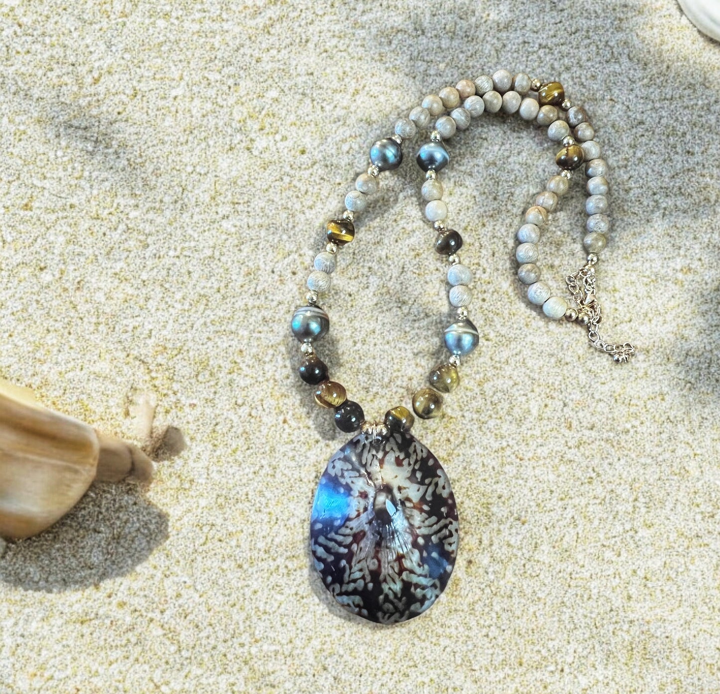 Polished Opihi & Tahitian Pearl Necklace