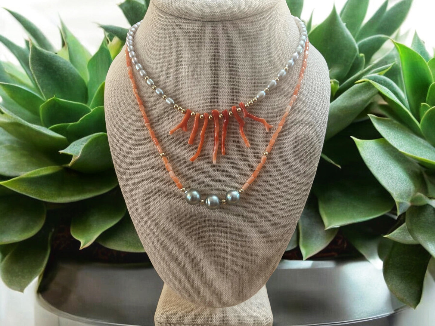 Tahitian Pearl & Coral Necklace
