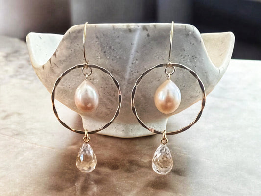 Teardrop Pearl & Amethyst Hoops