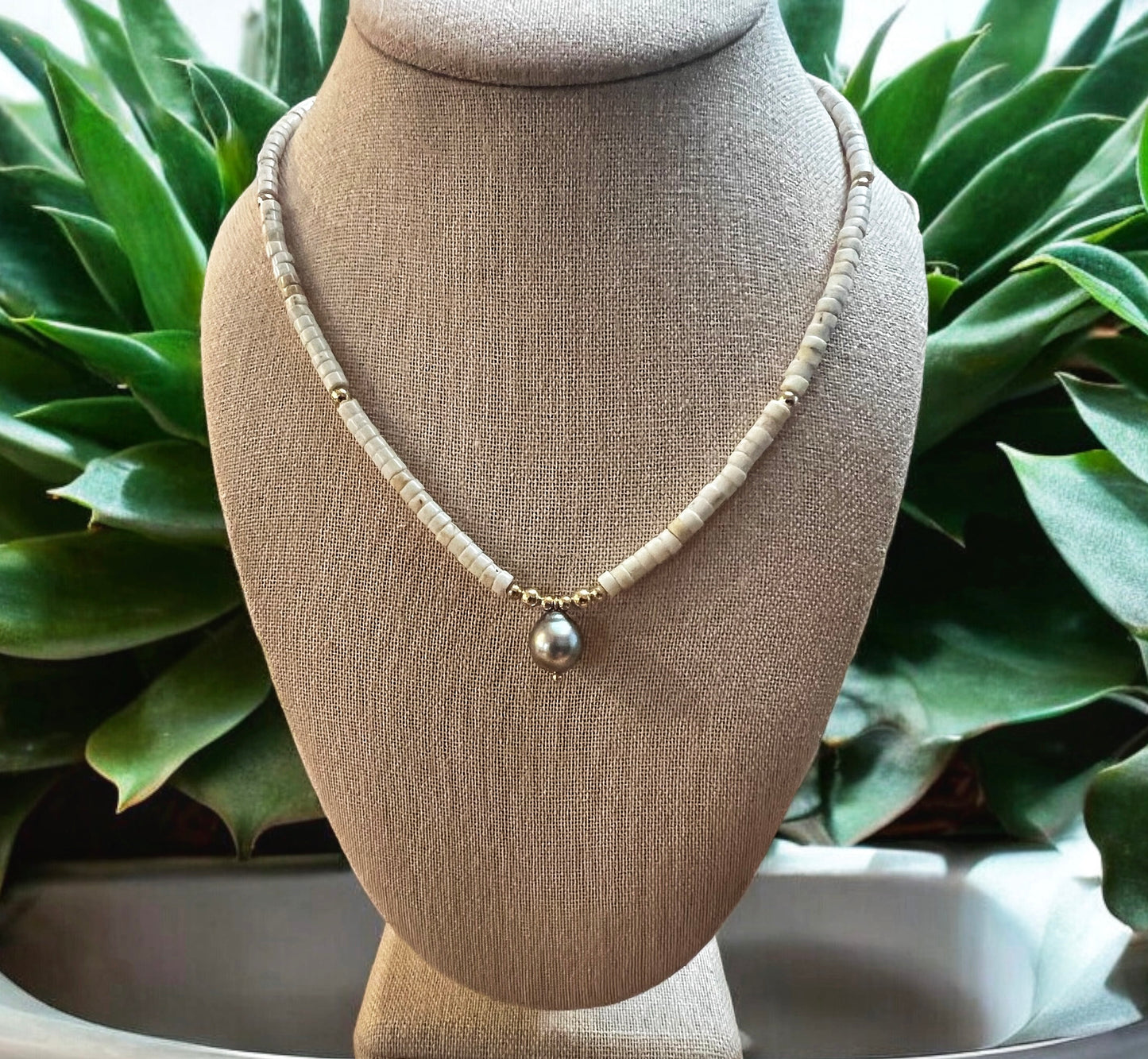 Howlite Tahitian Mala Necklace