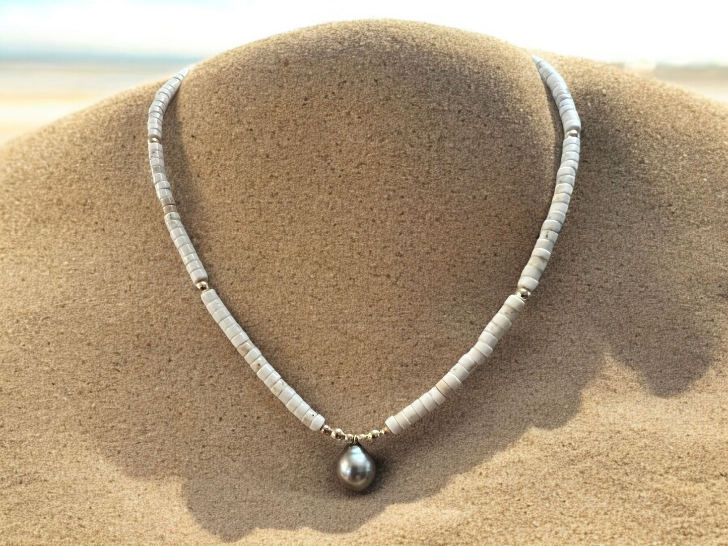 Howlite Tahitian Mala Necklace