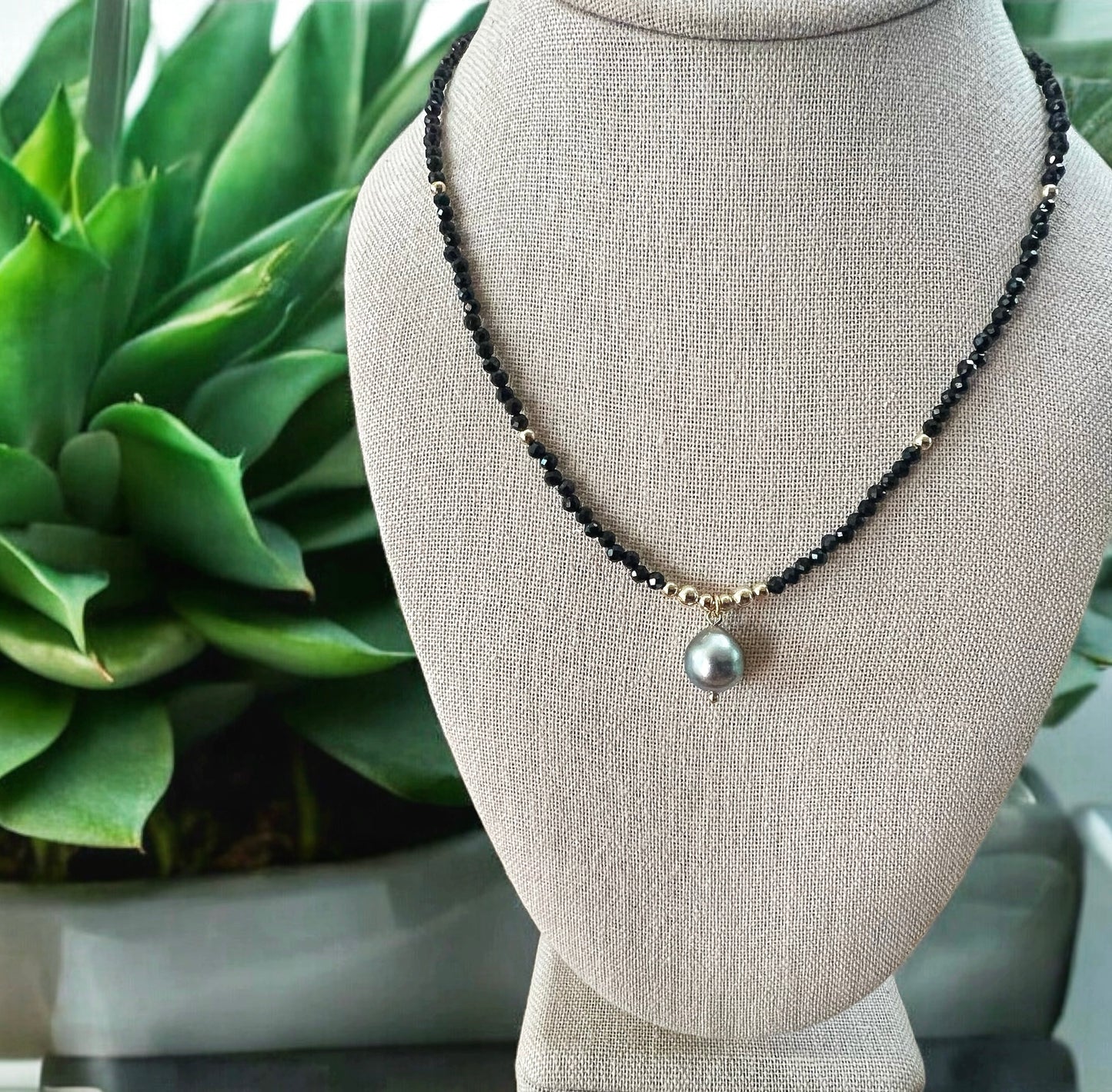 Black Spinel Tahitian Mala Necklace