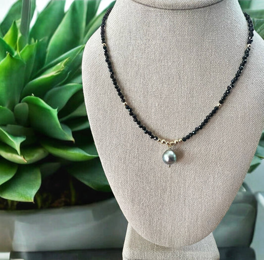 Black Spinel Tahitian Mala Necklace