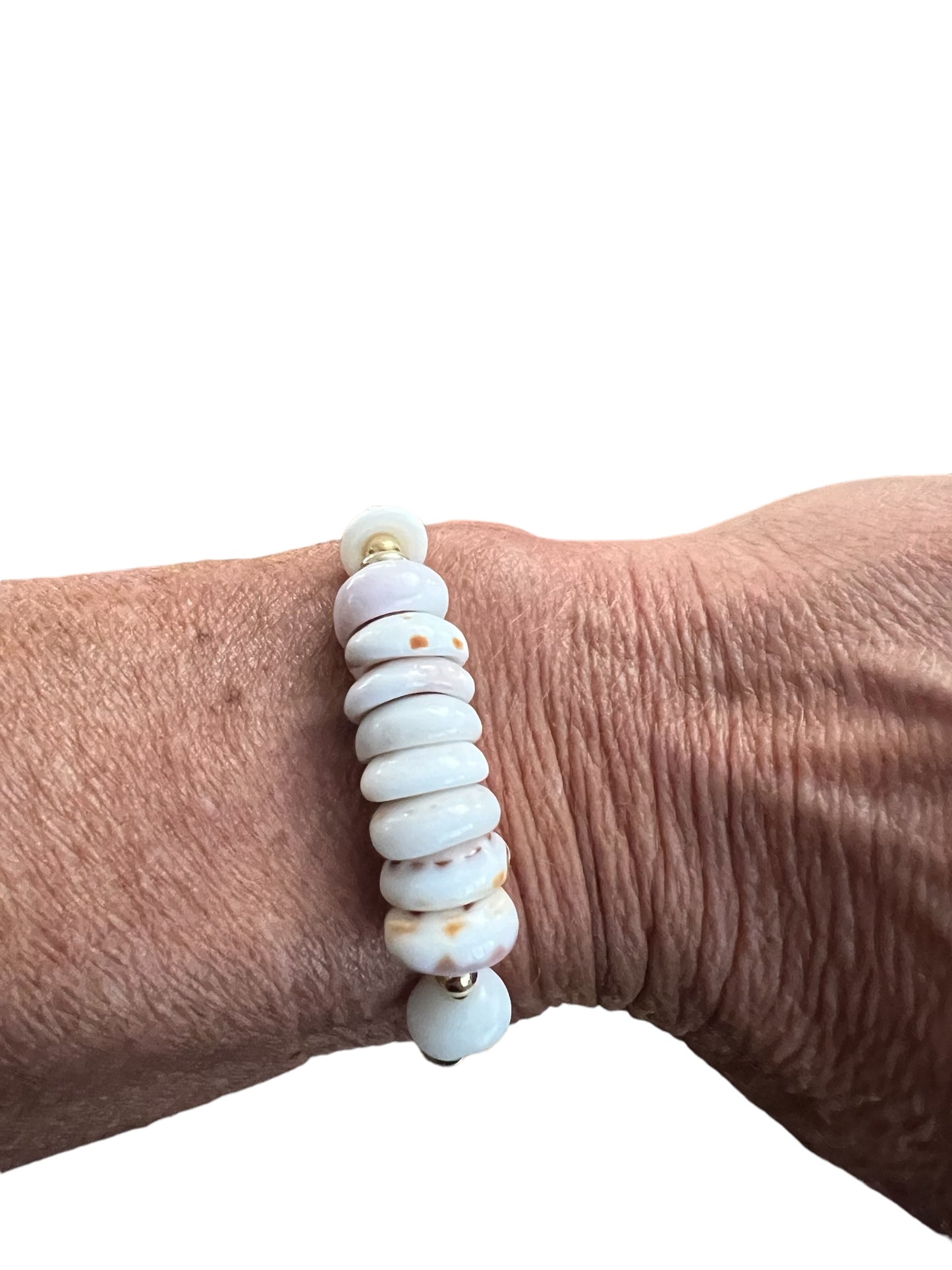 Chunky Puka Shell & Gold Stretch Bracelet