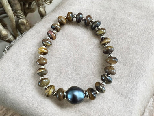 Tahitian Pearl Tiger’s Eye Stretch Bracelet