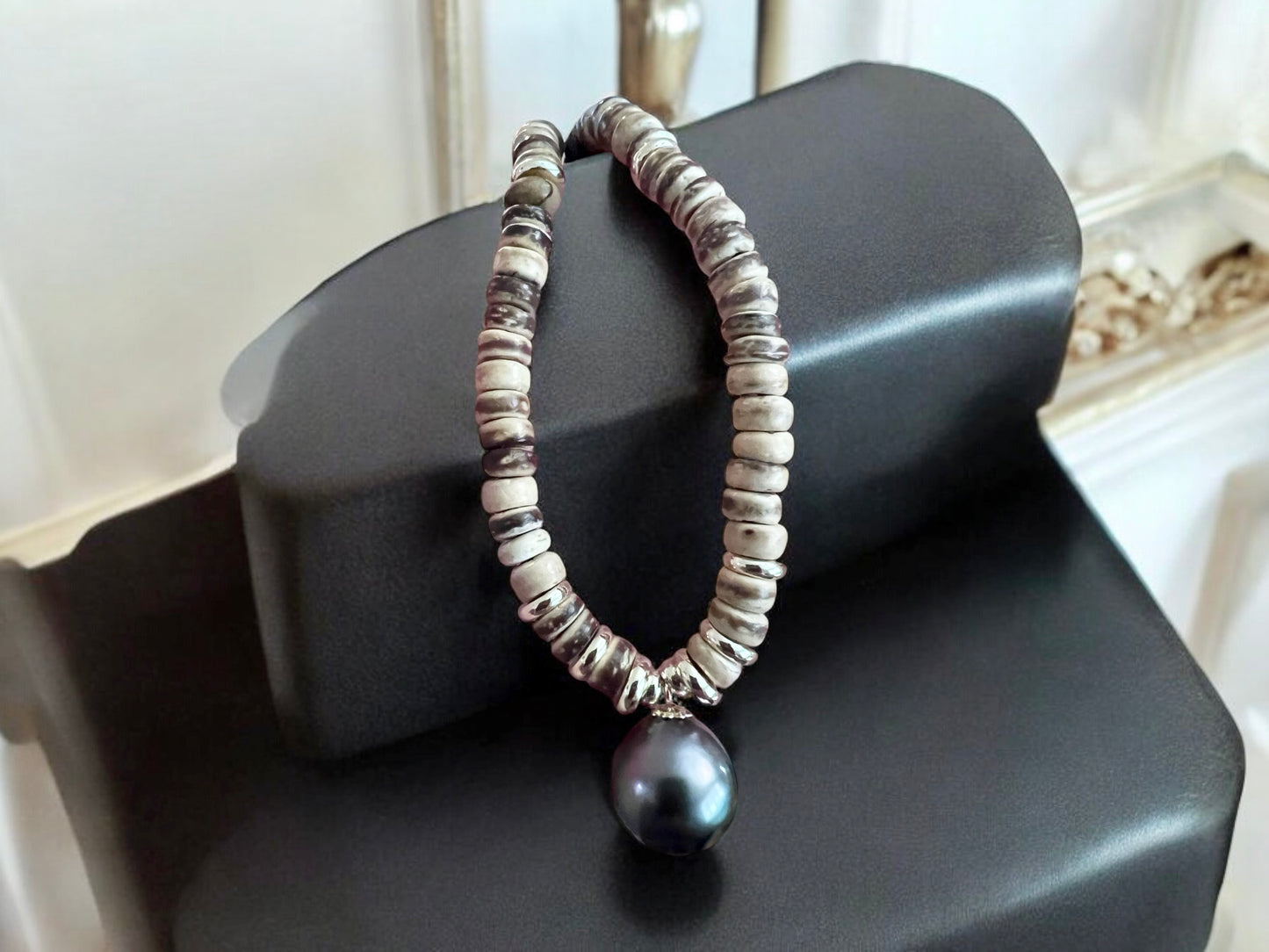 Tahitian Pearl Coconut Wood Pendant Necklace