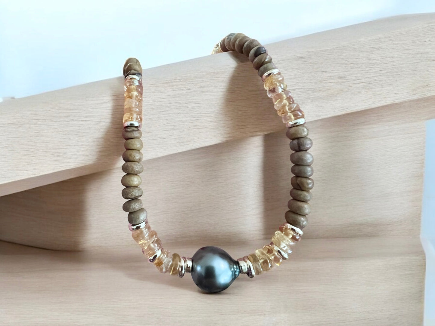 Tahitian Pearl Citrine & Picture Jasper Necklace