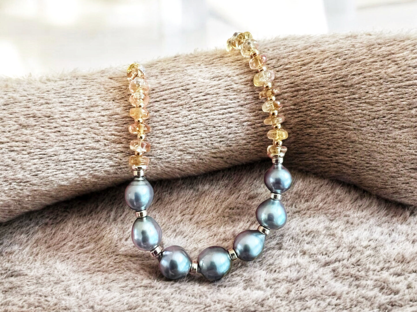 Silver Tahitian Pearl Citrine Necklace
