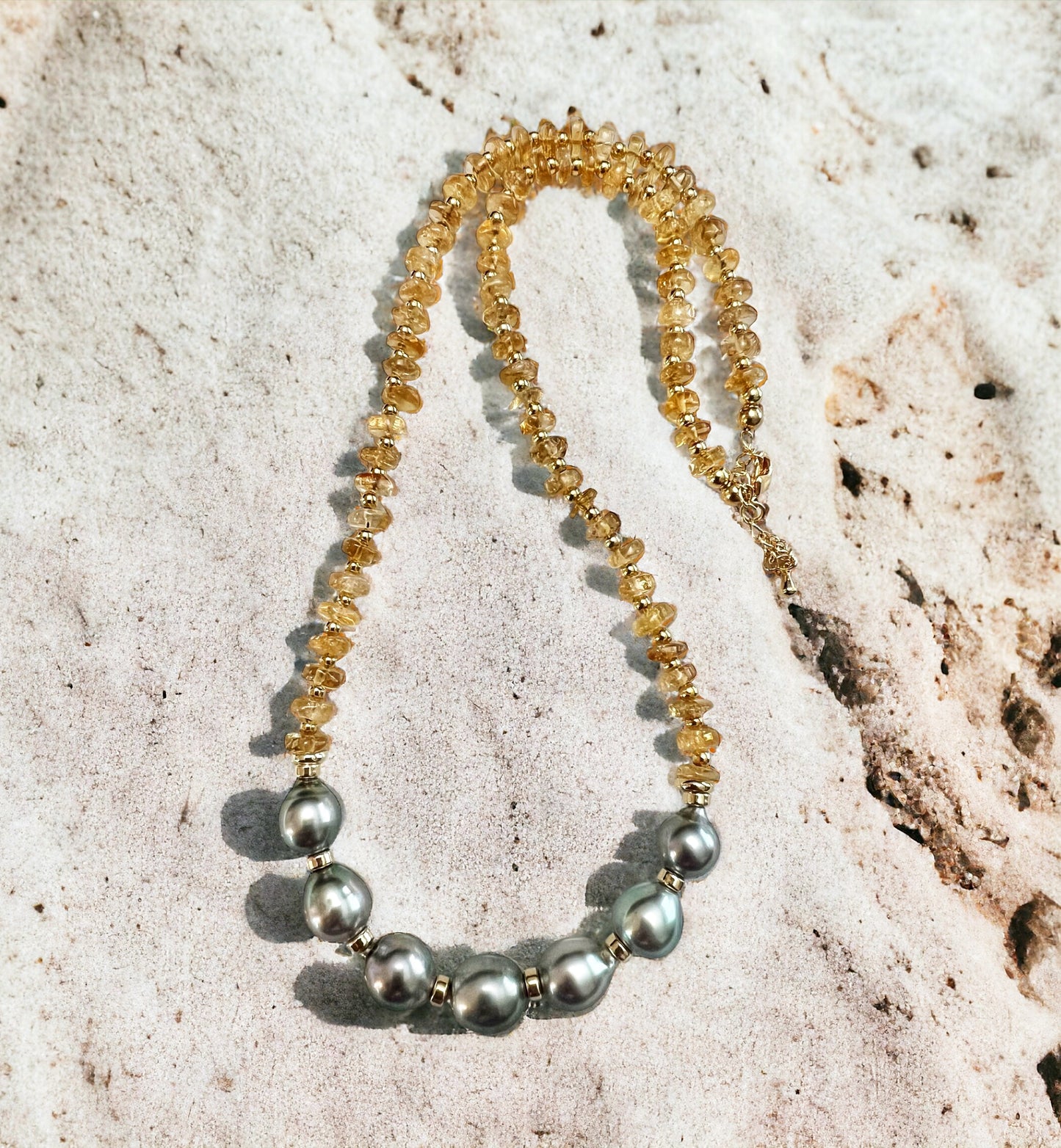Silver Tahitian Pearl Citrine Necklace