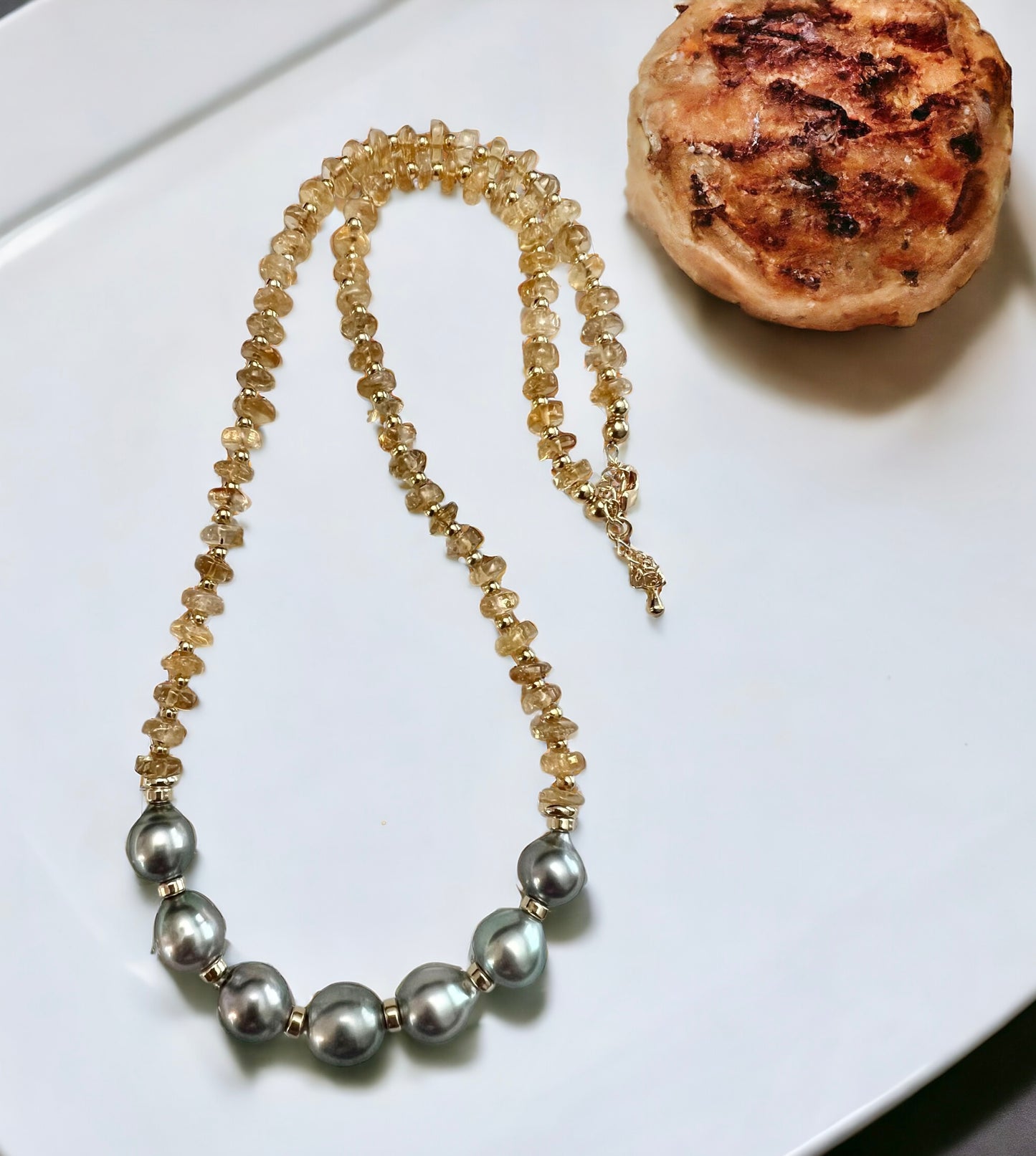 Silver Tahitian Pearl Citrine Necklace