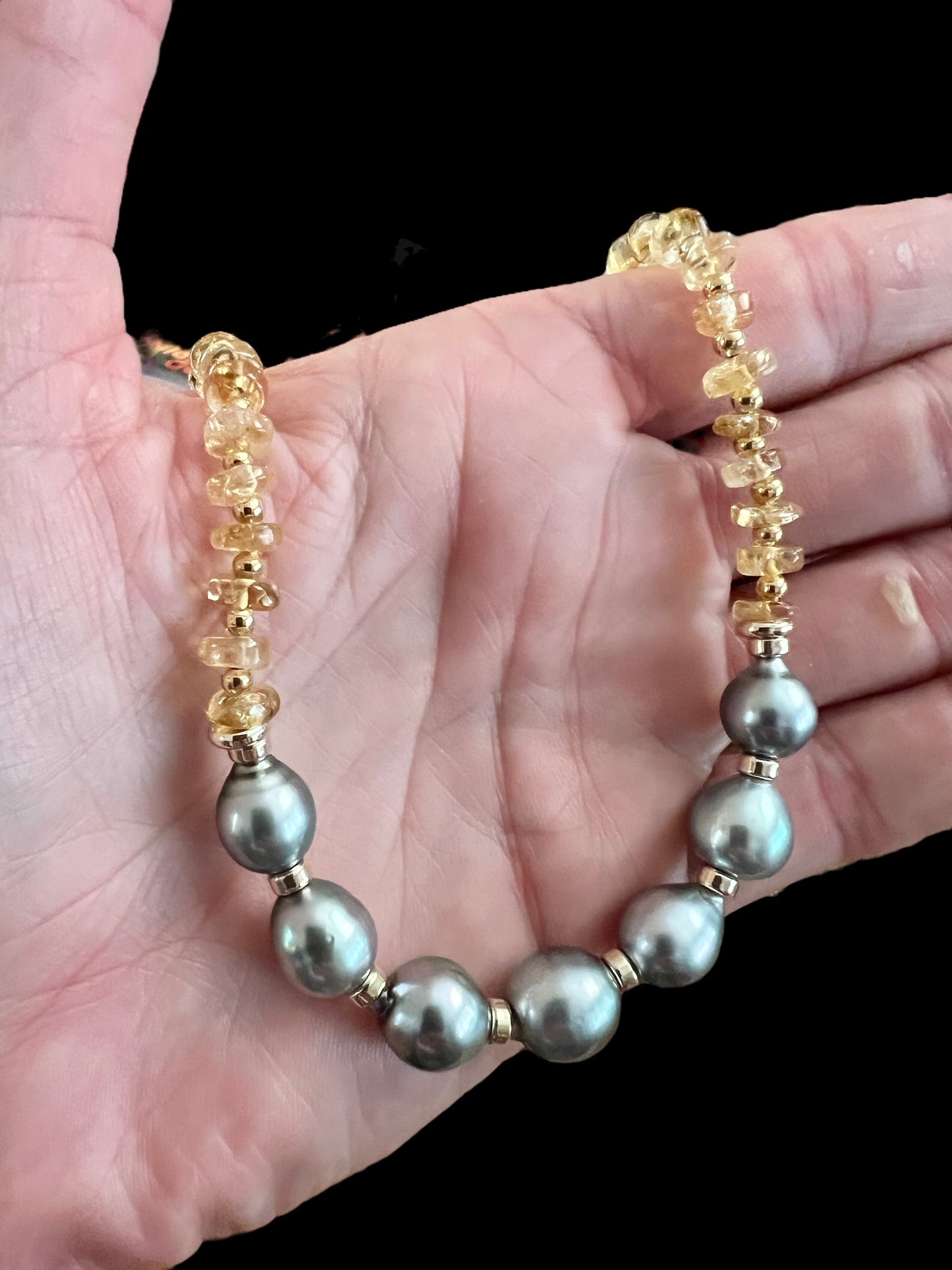 Silver Tahitian Pearl Citrine Necklace