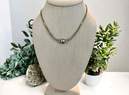 Hematite Tahitian Pearl Choker Necklace