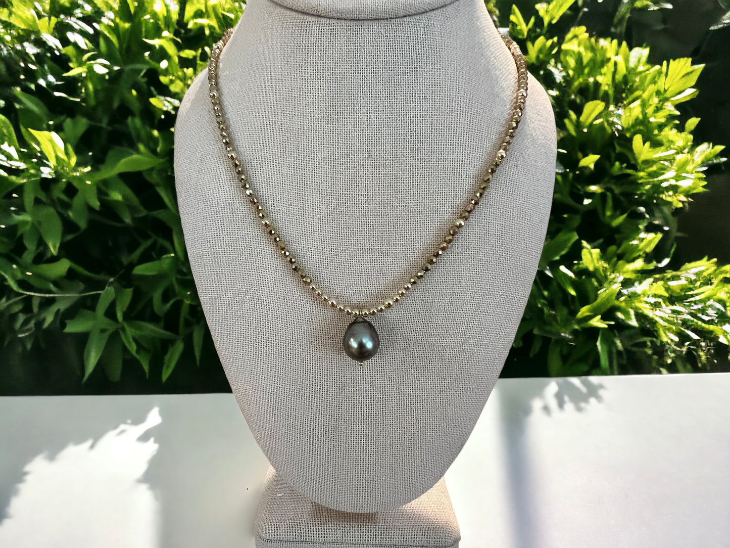 Hematite Tahitian Pearl Pendant Necklace