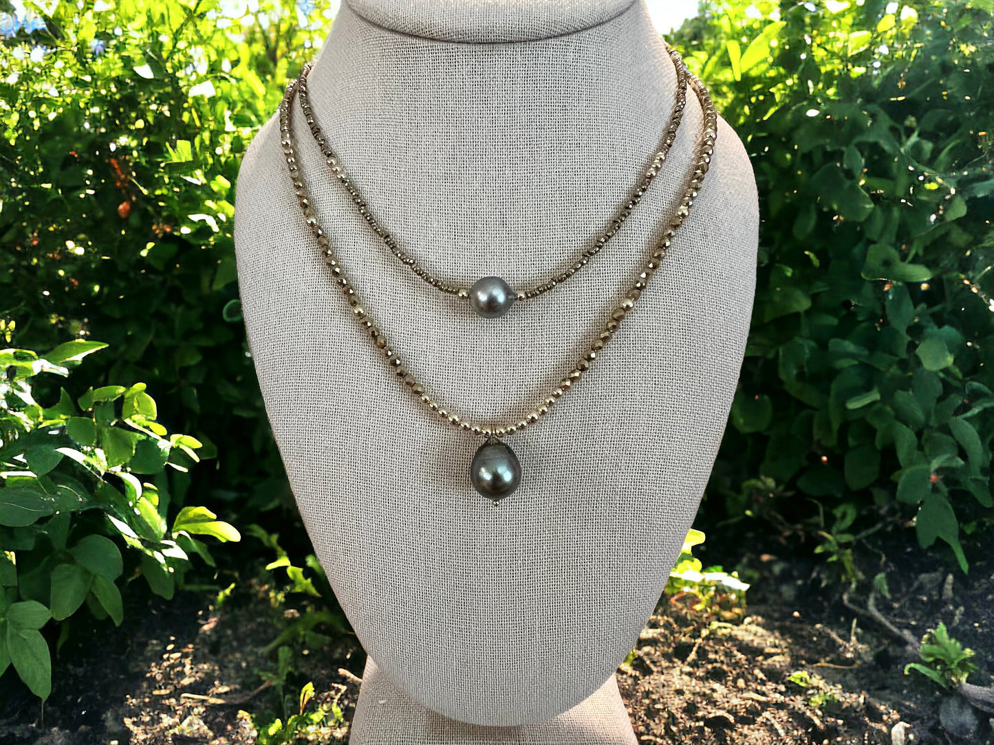 Hematite Tahitian Pearl Pendant Necklace