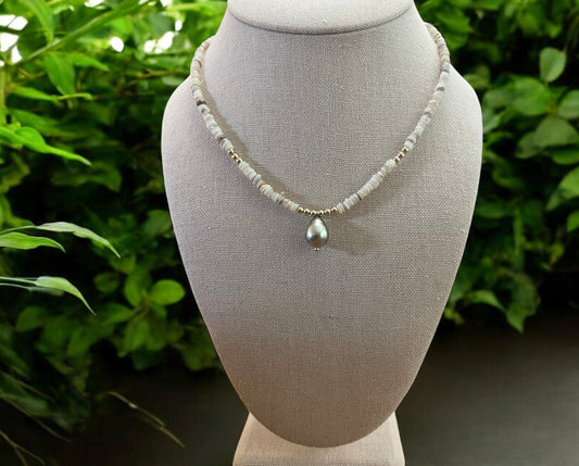 Australian Opal Mala Necklace - Tahitian Pearl