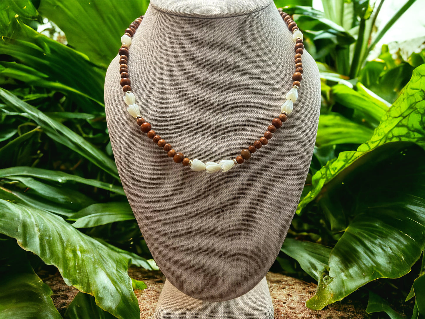 Mixed Wood & Pikake Necklace