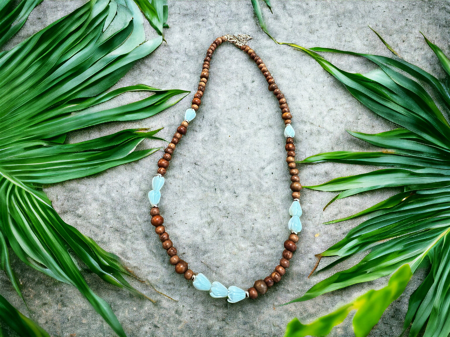 Mixed Wood & Pikake Necklace