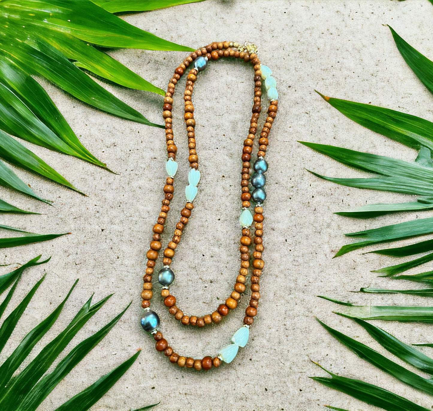 Mixed Wood Pikake & Tahitian Necklace