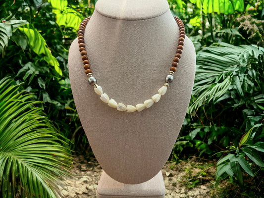 Sibucao Wood Pikake & Tahitian Necklace