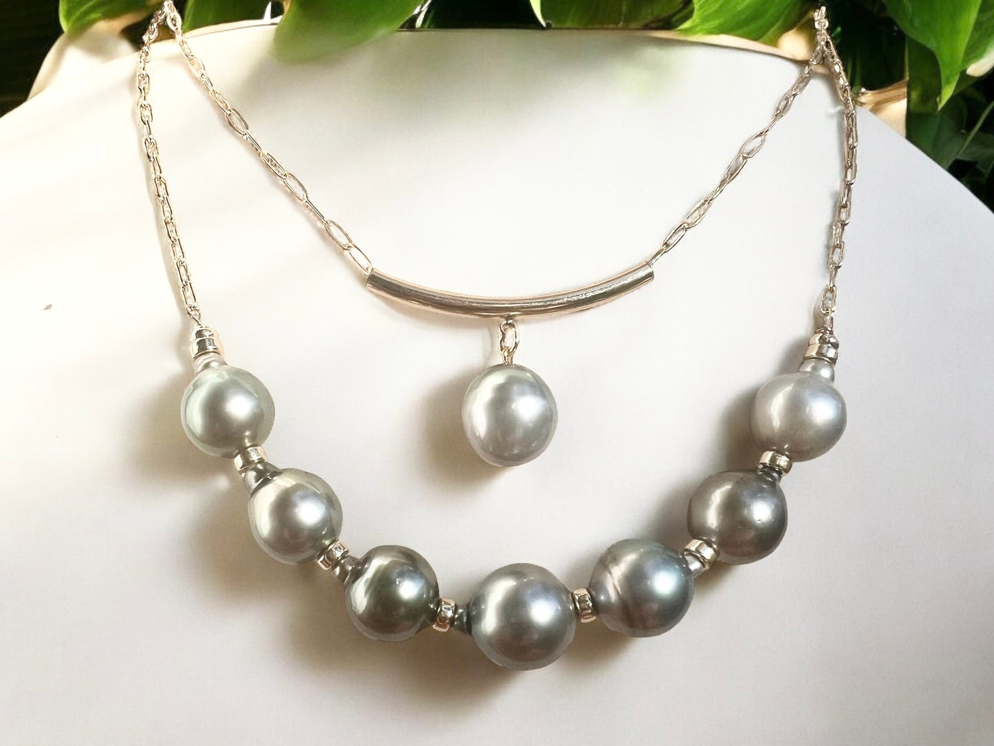 Bombucha Tahitian Pearl Paperclip Bar Necklace