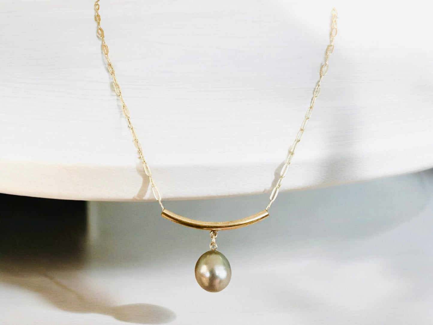 Bombucha Tahitian Pearl Paperclip Bar Necklace