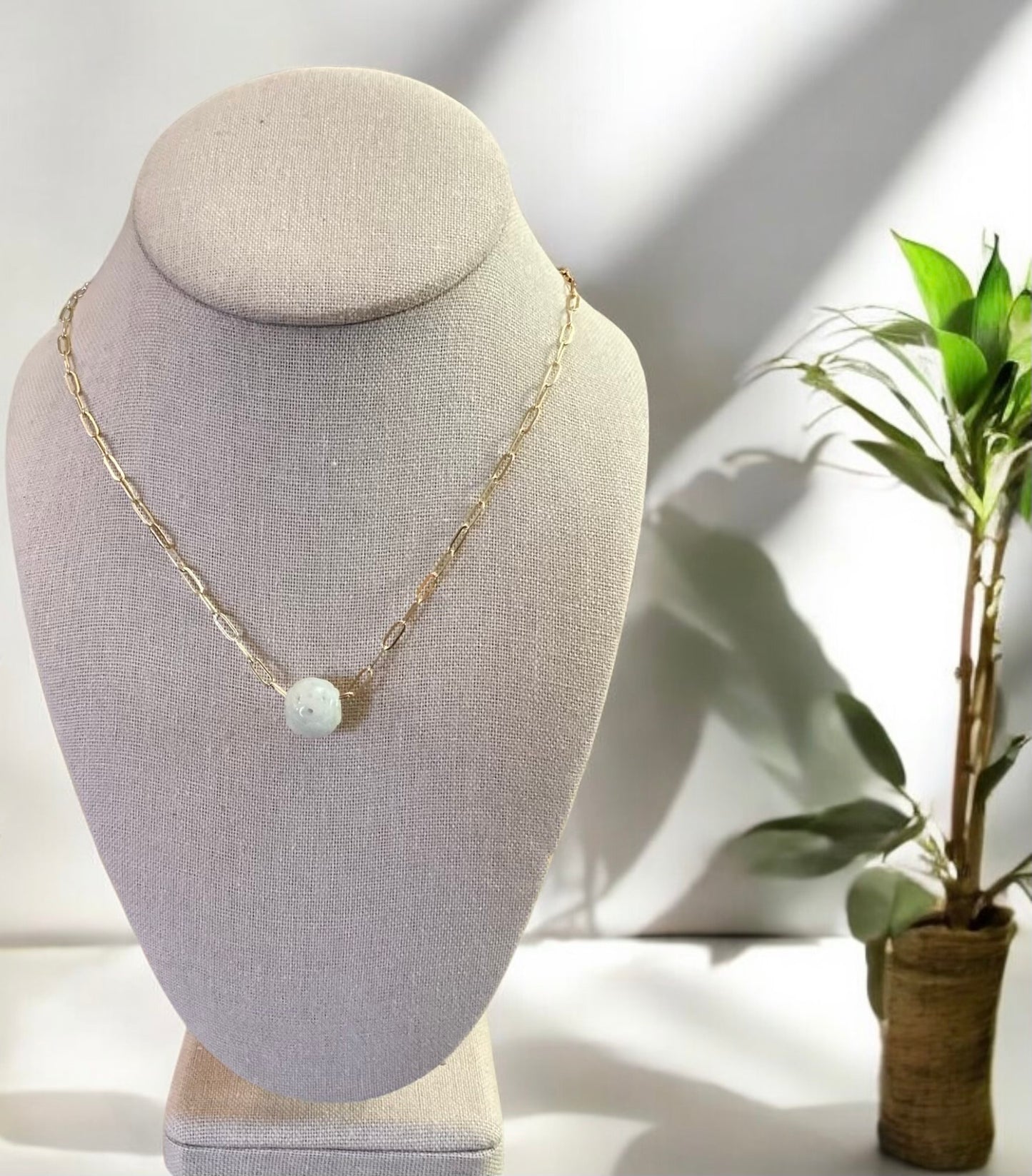 Carved Jade Paperclip Necklace