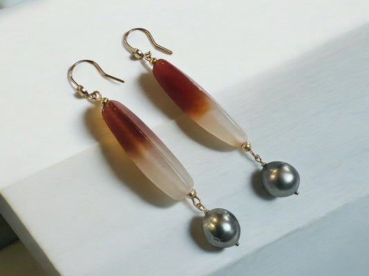 Carnelian, Tahitian, & Citrine Earrings