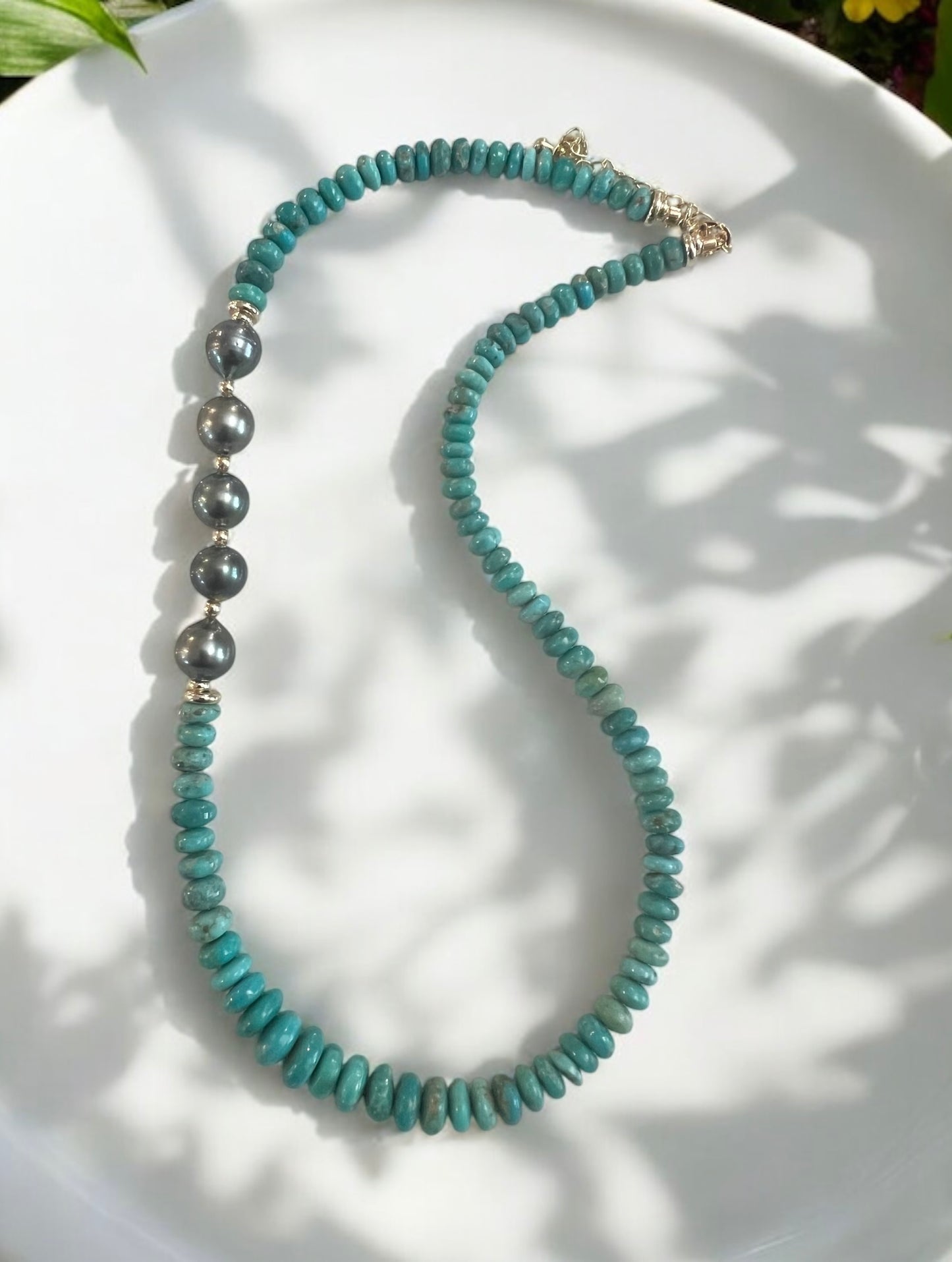 Asymmetrical Turquoise & Tahitian Necklace