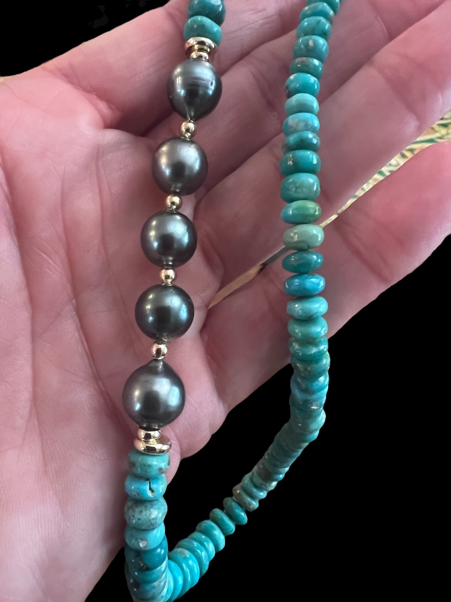 Asymmetrical Turquoise & Tahitian Necklace